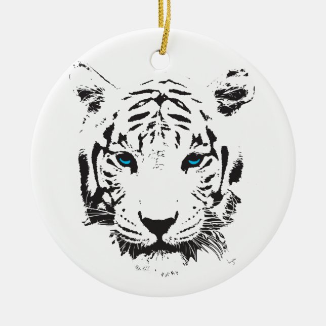 Weißer Tiger mit blauen Augen Keramikornament (Vorne)