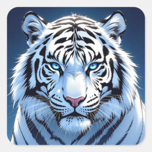 Weißer Tiger mit blauen Augen Quadratischer Aufkleber
