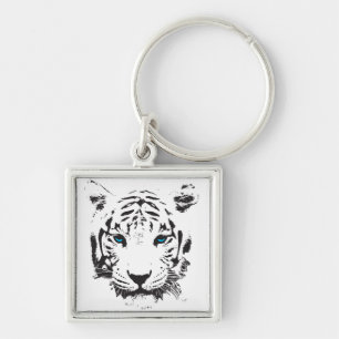 Weißer Tiger mit blauen Augen Schlüsselanhänger