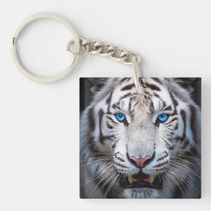 Weißer Tiger mit blauen Augen Schlüsselanhänger