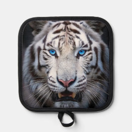 Weißer Tiger mit blauen Augen Topflappen