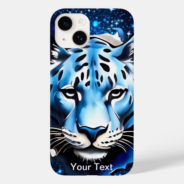 Weißer Tiger mit blauen Glitzern Case-Mate iPhone 14 Hülle (Rückseite)