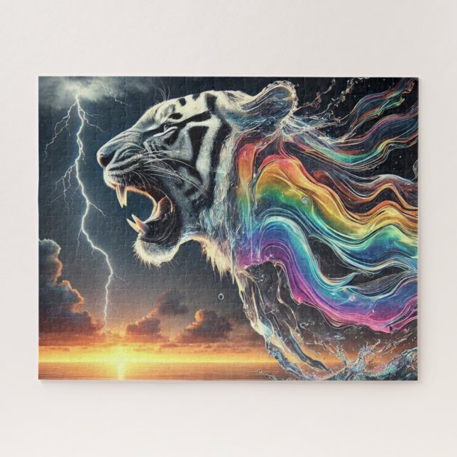 Weißer Tiger mit Regenbogennebel (Horizontal)