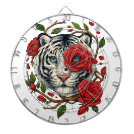 Weißer Tiger mit Rote Rosen - Fettflora Dartscheibe