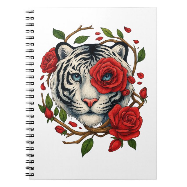 Weißer Tiger mit Rote Rosen - Fettflora Notizblock (Vorderseite)