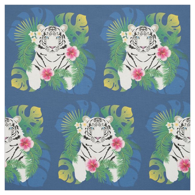 Weißer Tiger mit tropischen Blätter Stoff (Muster)