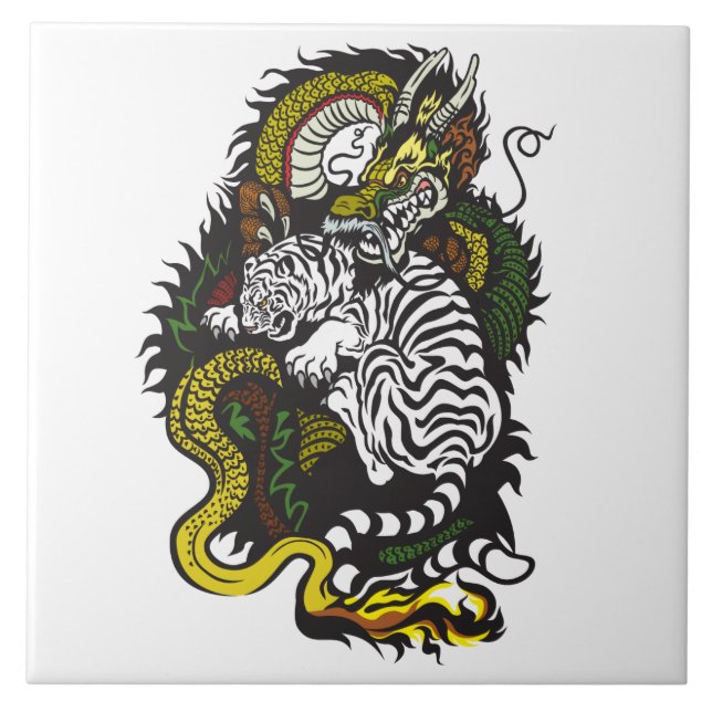 Weißer Tiger und grüner Drache Fliese (Vorderseite)