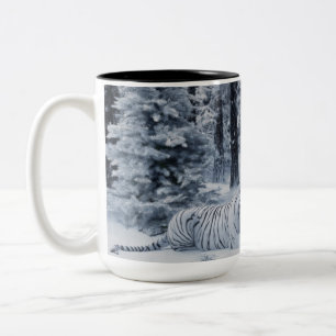 Weißer-Tiger-Wintertasse – Schneewald-Geschenk zur Zweifarbige Tasse