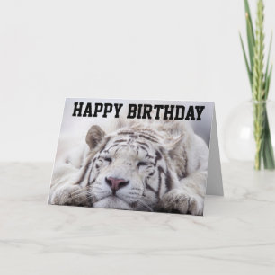 WEIßER TIGERKATZE SCHLÄFCHEN, KUCHEN ESSEN, GEBURT KARTE