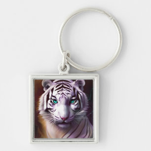 Weißer Tigerkopf mit hypnotisierenden Augen Schlüsselanhänger