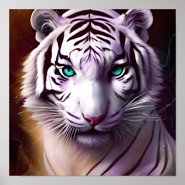 Weißer Tigerkopf mit mesmerisierenden Augen Poster (Vorne)