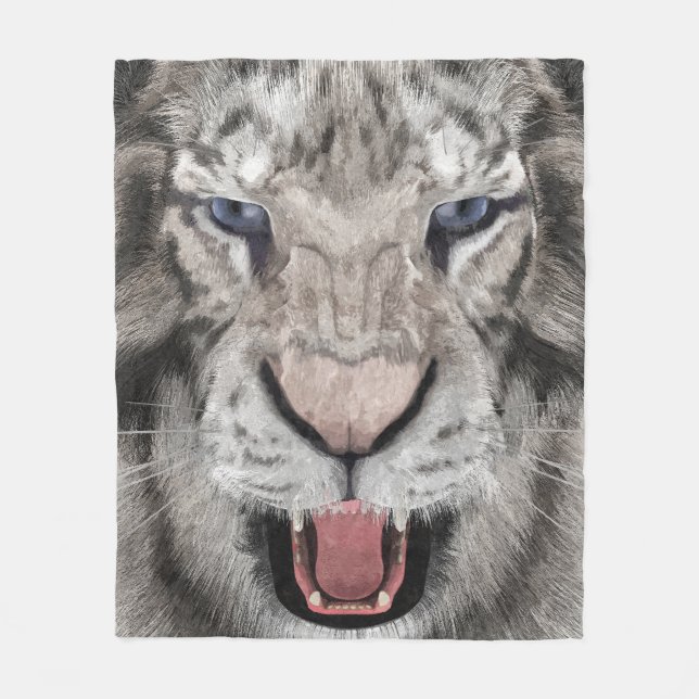 Weißer Tigerkopf Wildtier Ästhetik Fleecedecke (Vorderseite)