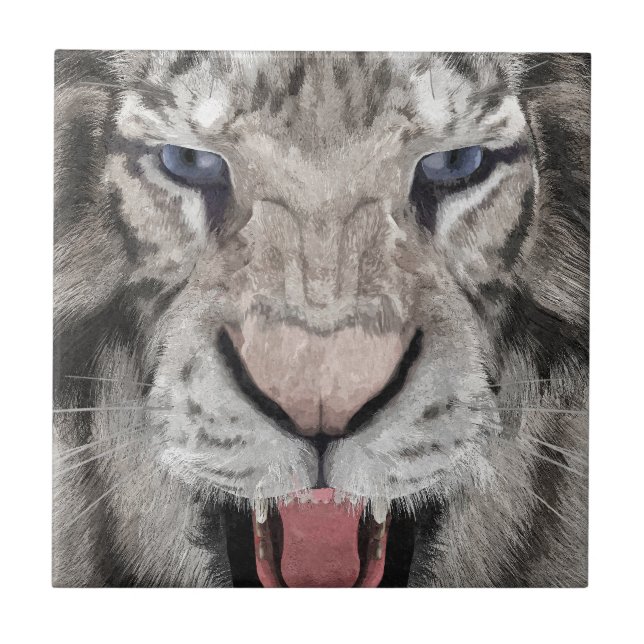 Weißer Tigerkopf Wildtier Ästhetik Fliese (Vorderseite)