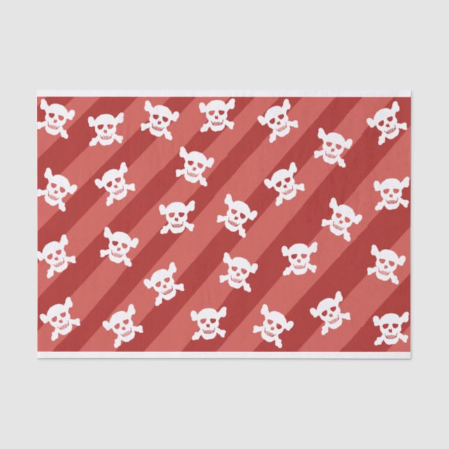 Weißer Totenkopf mit gekreuzter Knochen auf roten Seidenpapier (Vorderseite)