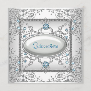 Weißer Türkis Quinceanera Einladung