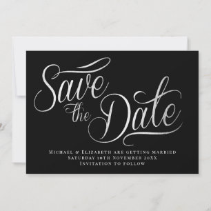 Weißer Typo Modern Black Save The Date Einladung