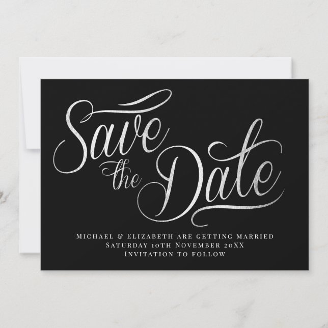 Weißer Typo Modernes Schwarz Save the Date Einladung (Vorderseite)