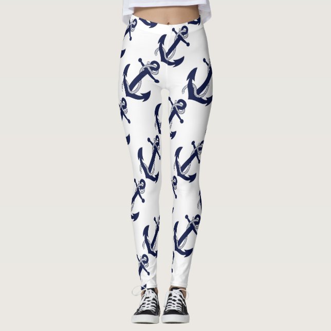 Weißer u. blauer nautischanker leggings (Vorderseite)