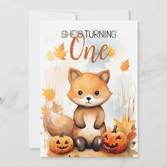 Weißer und brauner Fox Herbst 1. Geburtstag Einladung (Vorderseite)