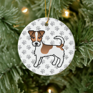 Weißer und brauner rauhaariger Jack-Russell-Terrie Keramik Ornament