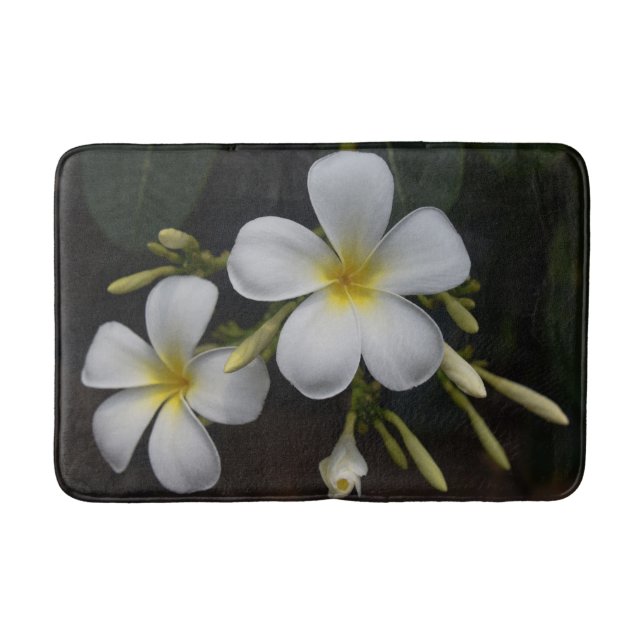 Weißer und gelber Plumeria Badematte (Vorderseite)