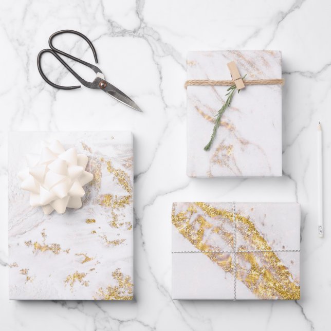 Weißer und goldener Marmor Geschenkpapier Set (Vorderseite)