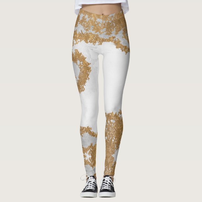 Weißer und goldener Marmor Leggings (Vorderseite)
