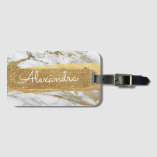 Weißer und goldener Marmor mit Goldfolie und Glitz Gepäckanhänger
