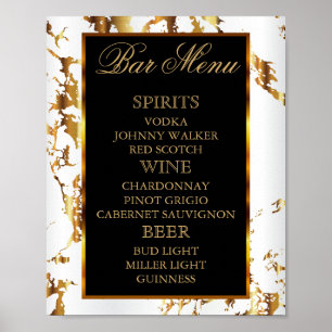 Weißer und goldener Marmor mit Schwarz - Bar Menu Poster