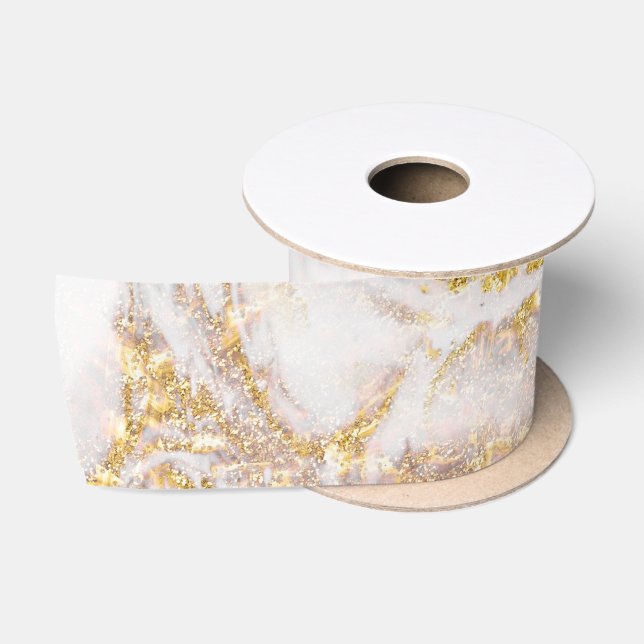 Weißer und goldener Marmor Satinband (Spule)