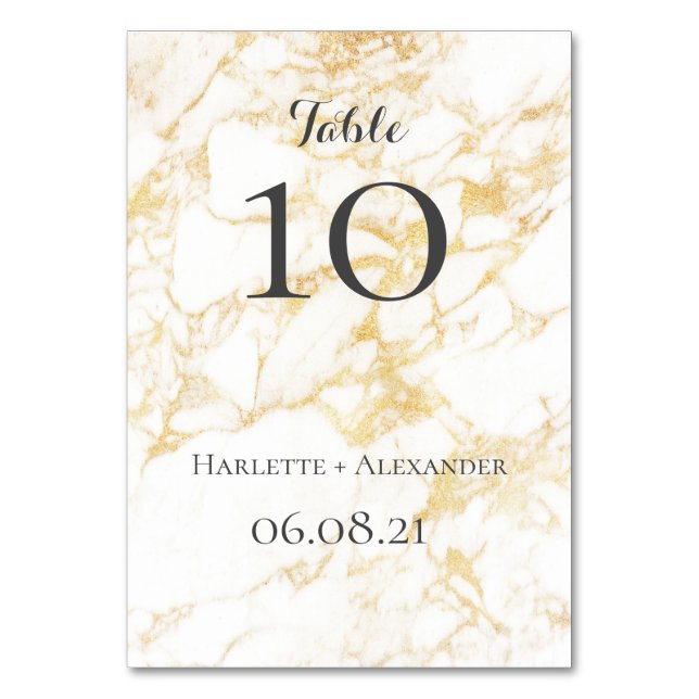 Weißer und goldener Marmor Tischnummer (Vorderseite)