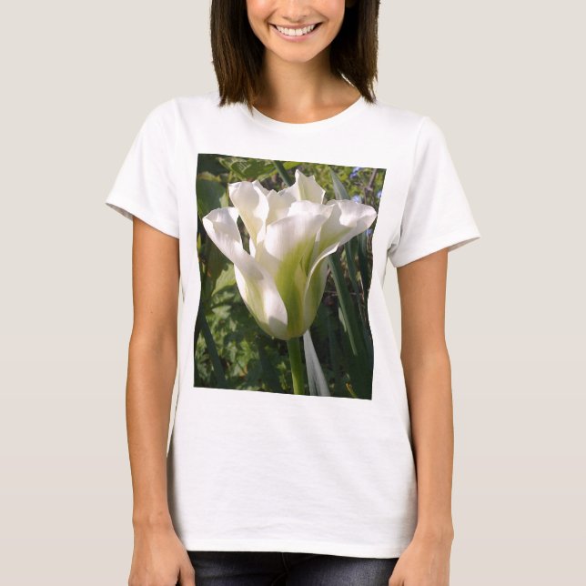 Weißer und grüner Tulpe-T - Shirt (Vorderseite)
