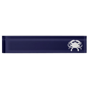 Weißer und Marineblauer Krebs Namensplakette