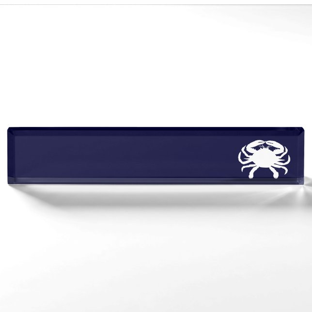 Weißer und Navy-Blauer Krabben Namensplakette (Vorderseite)