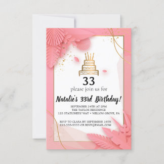 weißer und rosa 33. Geburtstag Einladung