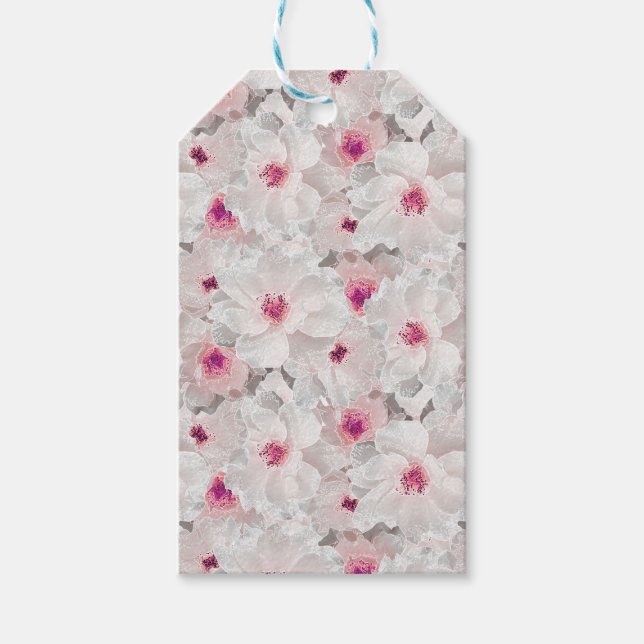 Weißer und rosafarbener Blumen Geschenkanhänger (Vorderseite)
