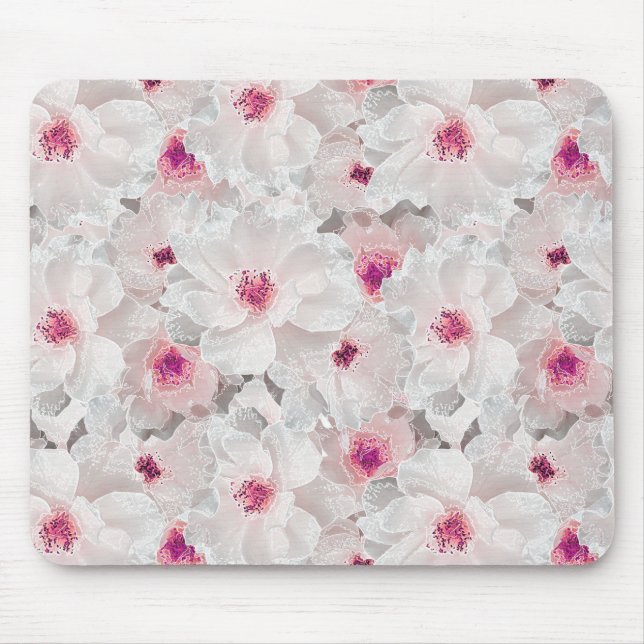 Weißer und rosafarbener Blumen Mousepad (Vorne)