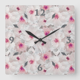 Weißer und rosafarbener Blumen Quadratische Wanduhr