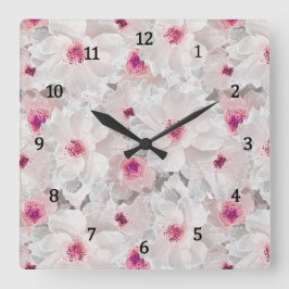 Weißer und rosafarbener Blumen Quadratische Wanduhr