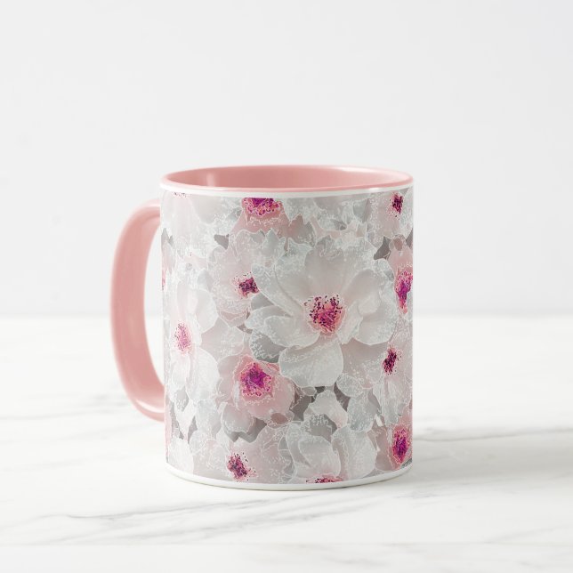 Weißer und rosafarbener Blumen Tasse (Vorderseite Links)
