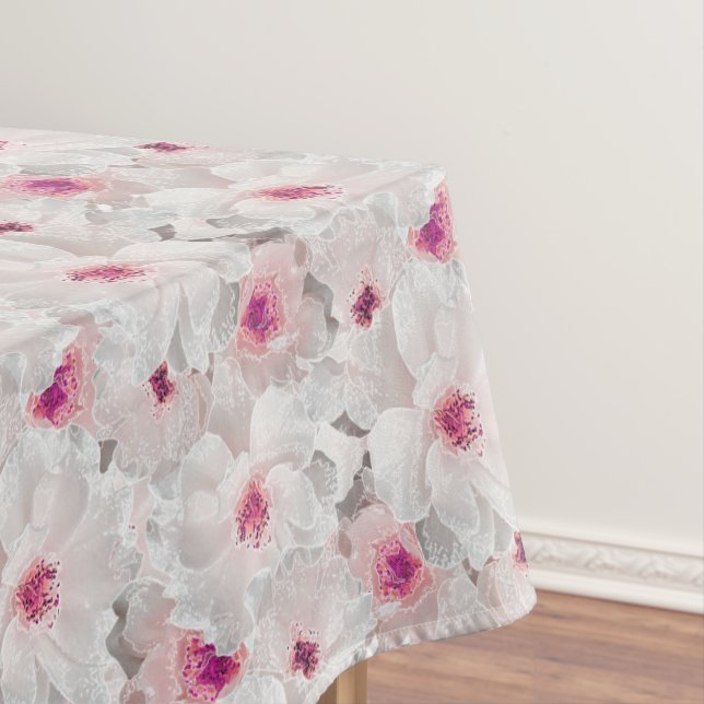 Weißer und rosafarbener Blumen Tischdecke (Beispiel)