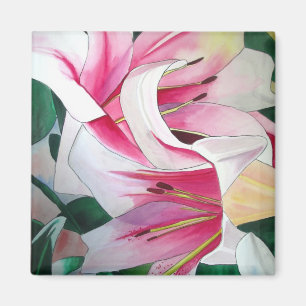Weißer und rosafarbener Lilienmagnet Magnet