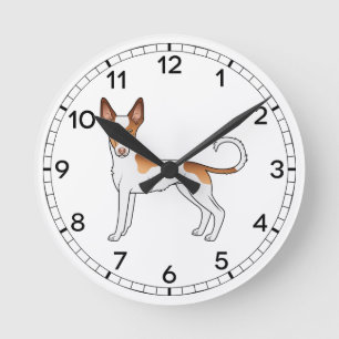 Weißer und roter Ibizan Hound mit glattem Fell Car Runde Wanduhr