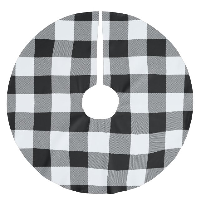 Weißer und schwarzer Büffel-Karo - karierter Polyester Weihnachtsbaumdecke (Vorderseite)