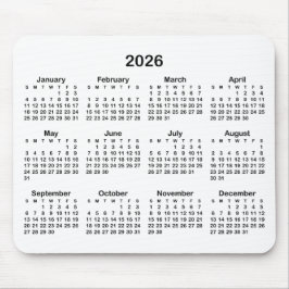 Weißer und schwarzer Kalender 2026 Mousepad