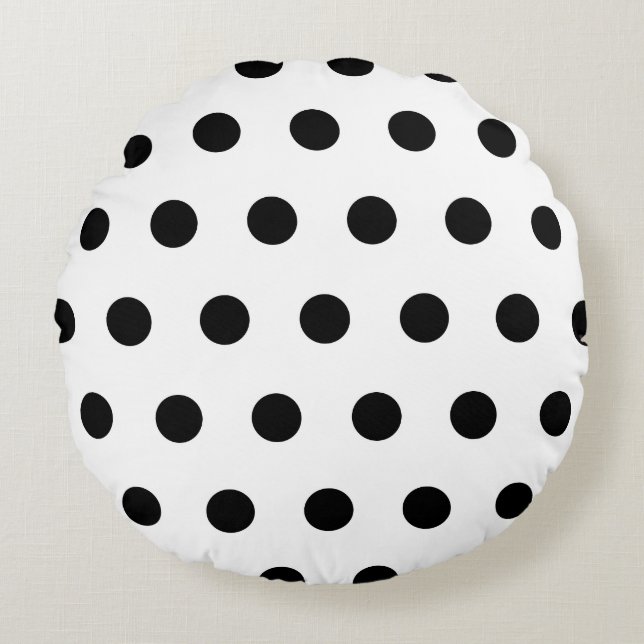 Weißer und schwarzer Polka-Dot Rundes Kissen (Vorderseite)