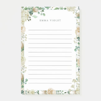 Weißer Vintager Sahnewatercolor-Blumenname Post-it Klebezettel
