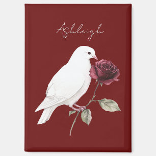 Weißer Vogel rote Rose Magnet