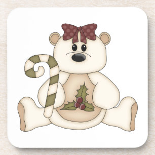 Weißer Weihnachtsbär mit Candy Cane Getränkeuntersetzer