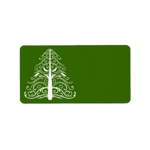 Weißer Weihnachtsbaum auf Grün Adressaufkleber
